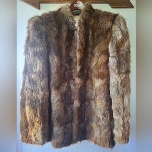 Vintage 80's Genuine Womens Beaver Long Fur Mid Length Coat Mutlicolored Size L